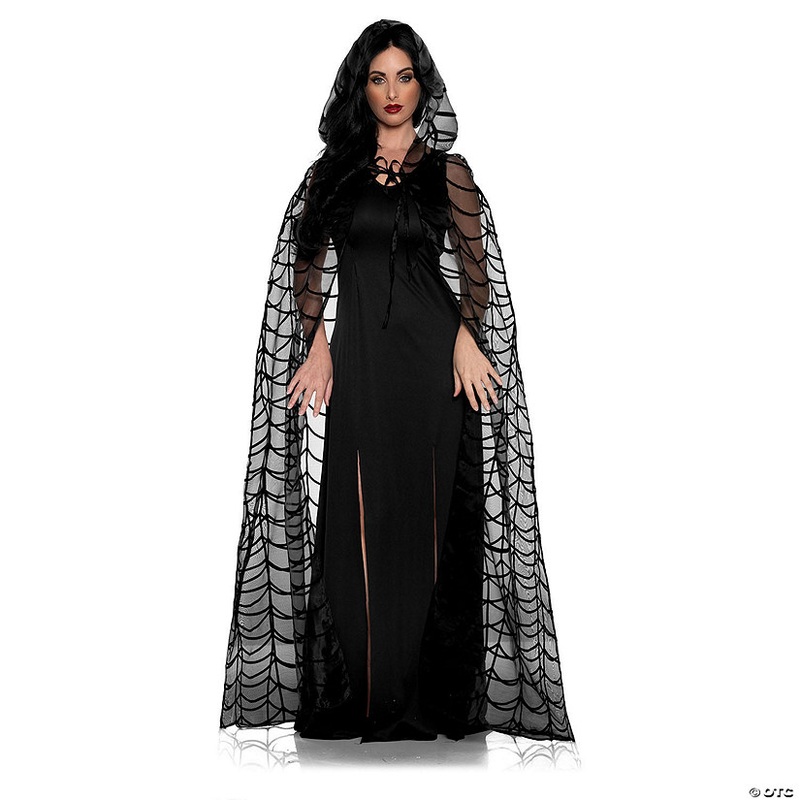 Adults Black Spider Web Hooded Cape – One Size
