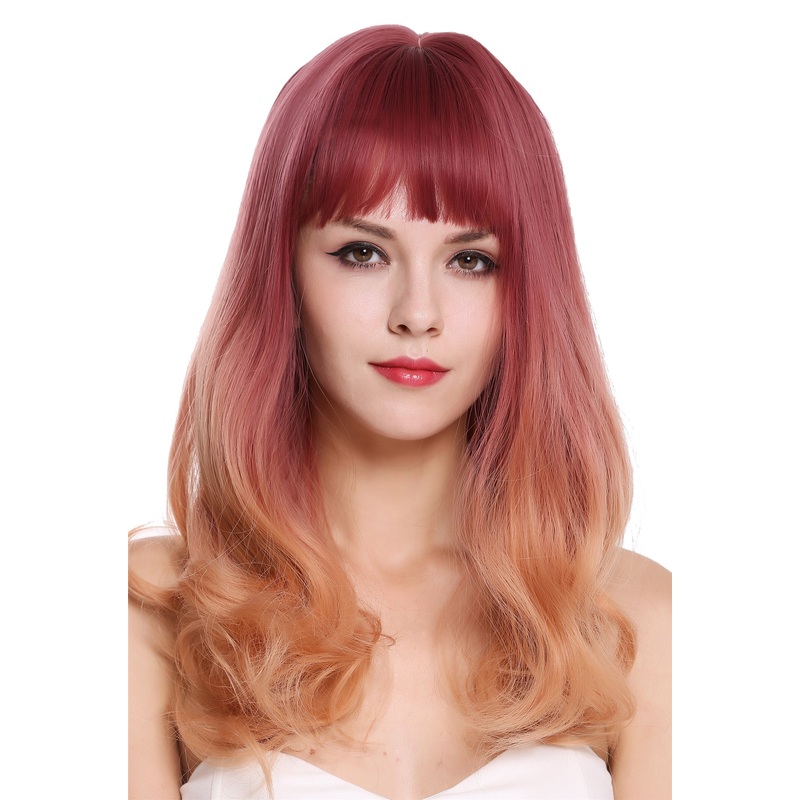 Lady wig long fringe sleek curly hair tips Balayage purple orange blonde MS1733