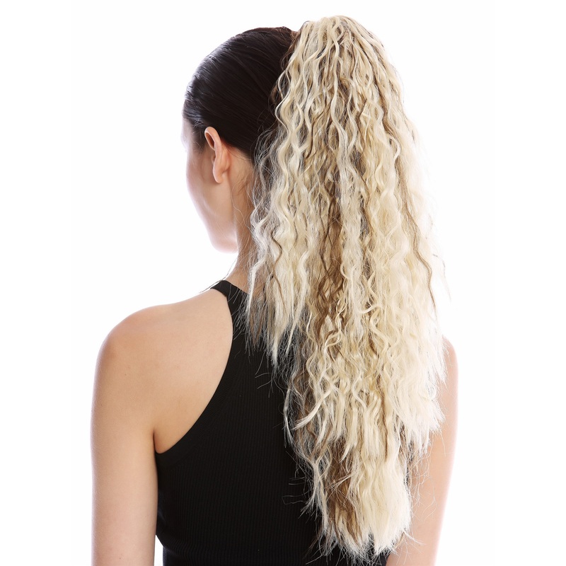 Ponytail very long voluminous curled kinked kinks platinum brown streaks N461