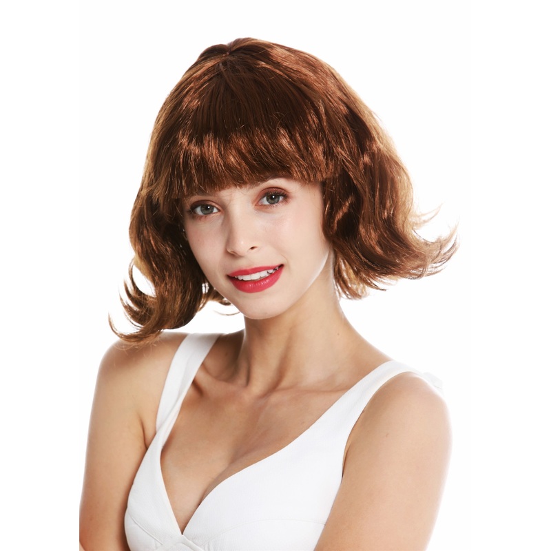 Women’s party wig Halloween carnival short bob brown wavy tips fringe 90793