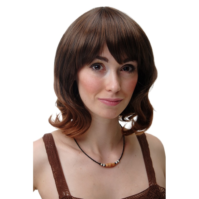 Lady Women wig short wavy tips streaked chestnut brown mix 2384