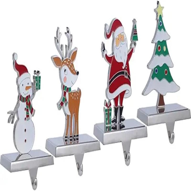 OEM Factory Design Custom Christmas Tree Reindeer Santa Claus Snowman Socks Fireplace Hanger Christmas Tree Fireplace Hook Hanger