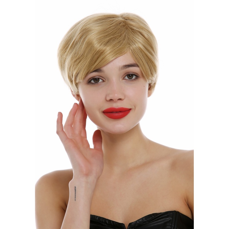 Wig Human Hair short unisex ladies men Pixie cut wavy parting gold blonde DP-HH