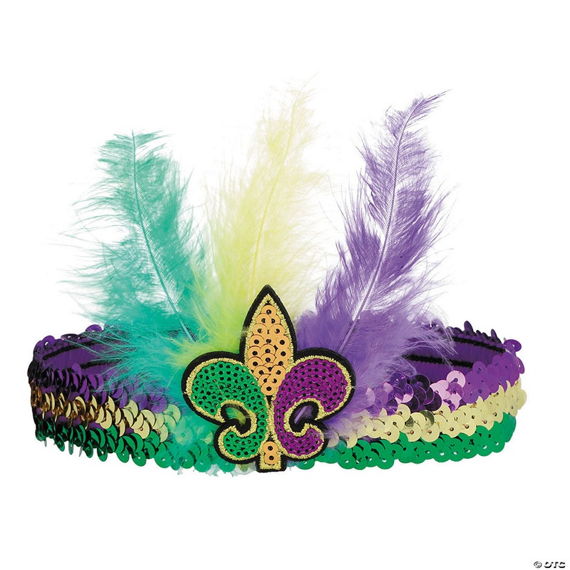 8 x 8 Mardi Gras Turkey Feather & Sequin Headband