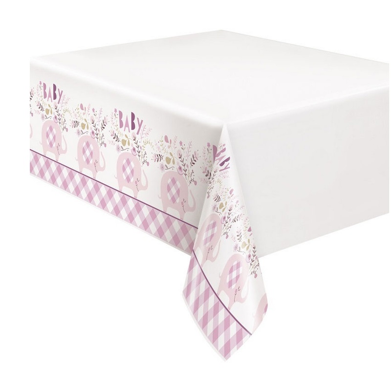 Elephant Baby Party Tablecloth Pink 137 x 213cm