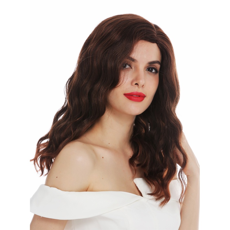 Lady wig long parting wavy classy 30’s Hollywood diva chestnut brown mix VK-58