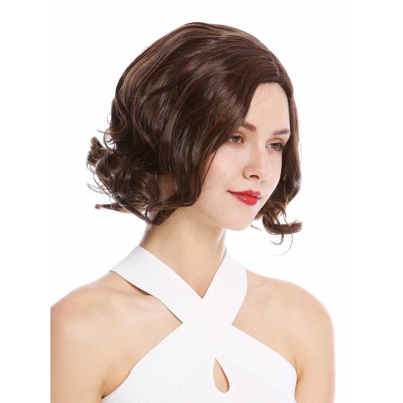 Lady wig shoulder length straight middle-parting curved tips brown mix YZF-4372