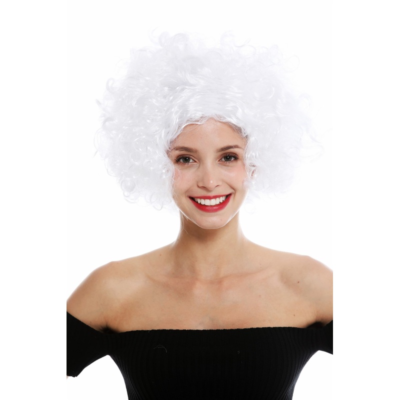 wWmen’s party wig carnival Halloween Diva short curly middle parting white 1352