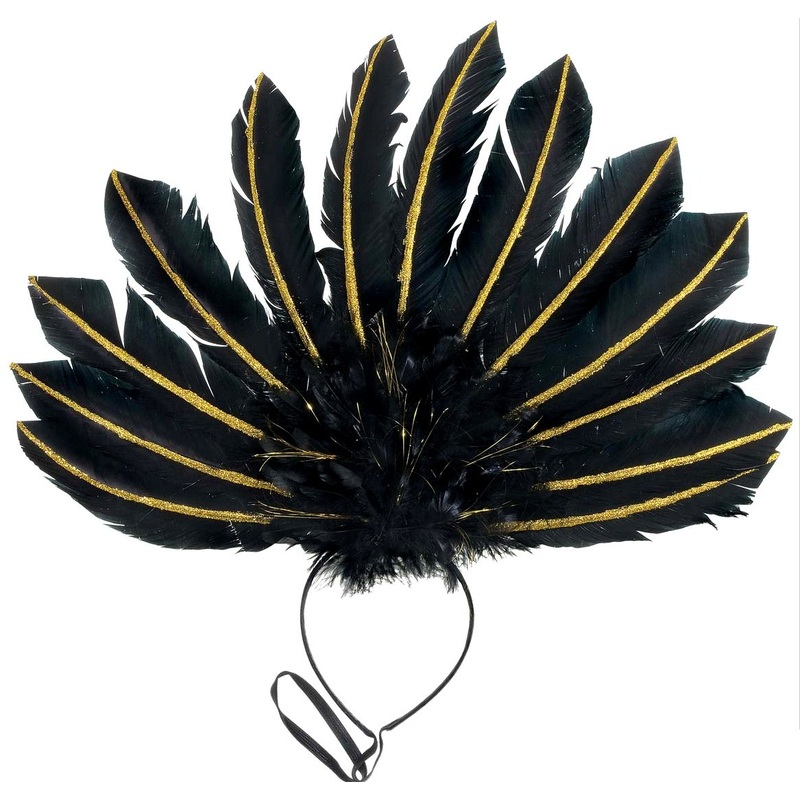 Feathered headband black and gold