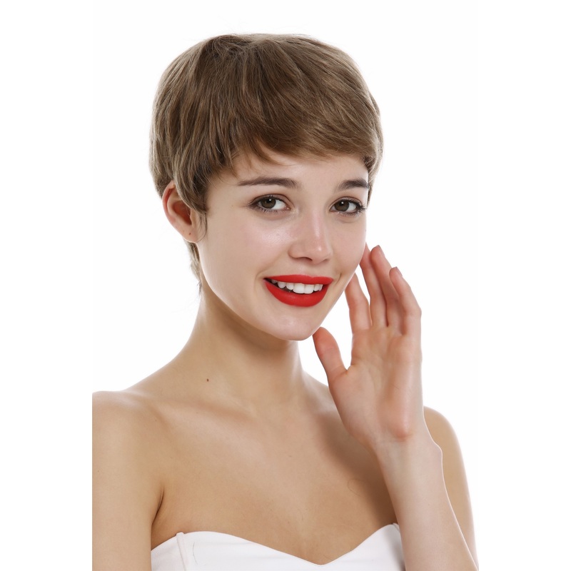 Human Hair Wig unisex women men short wild wavy bowl cut light brown DW3107 HH