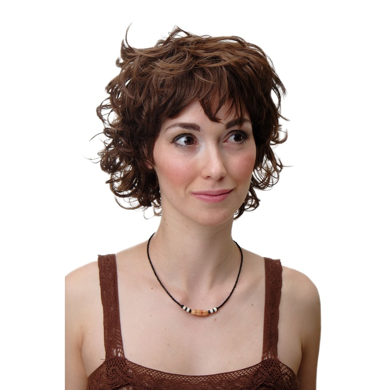Lady Women Wig Short Brown Wild Straggly Curls Curly YZF-41008