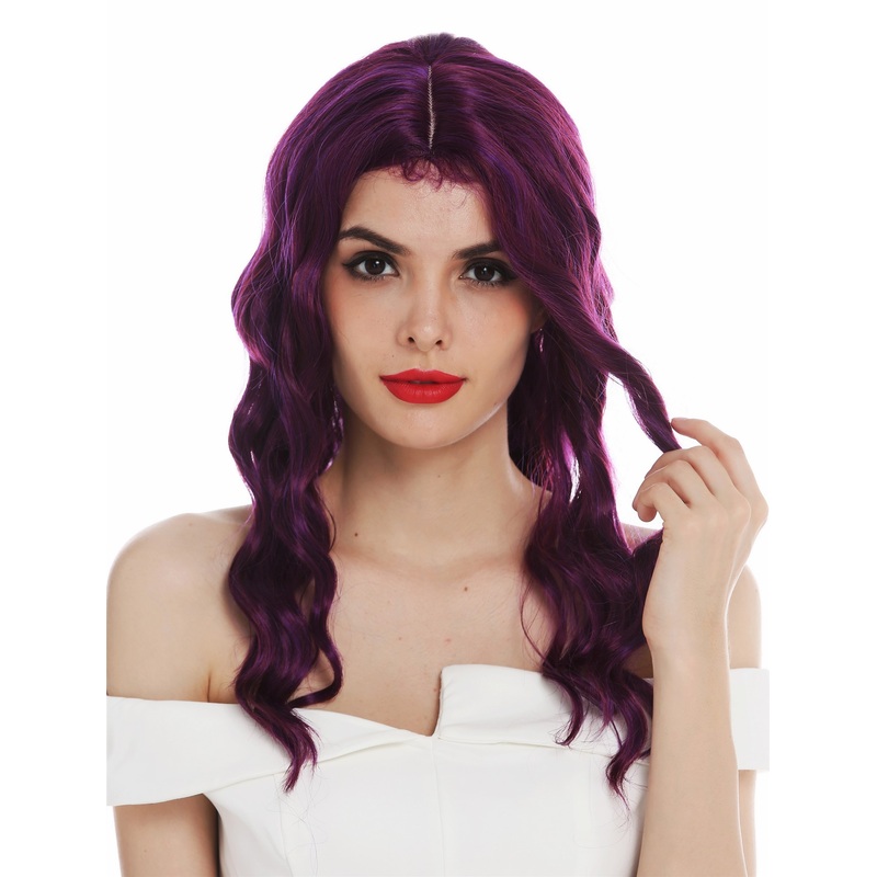 Women’s wig ladies’ wig long wavy water wave middle parting red purple VK-9