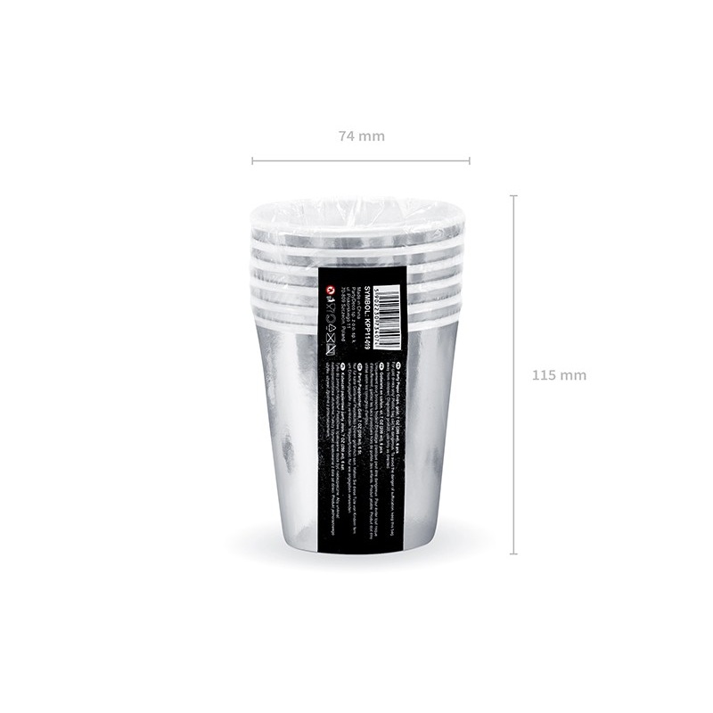6 party paper cups in metallic look 180ml