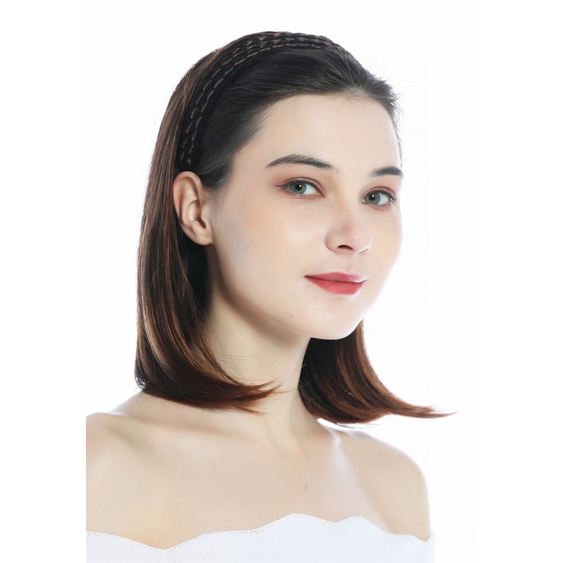 Halfwig braided hair circlet shoulder length straight chestnut brown 90606+3