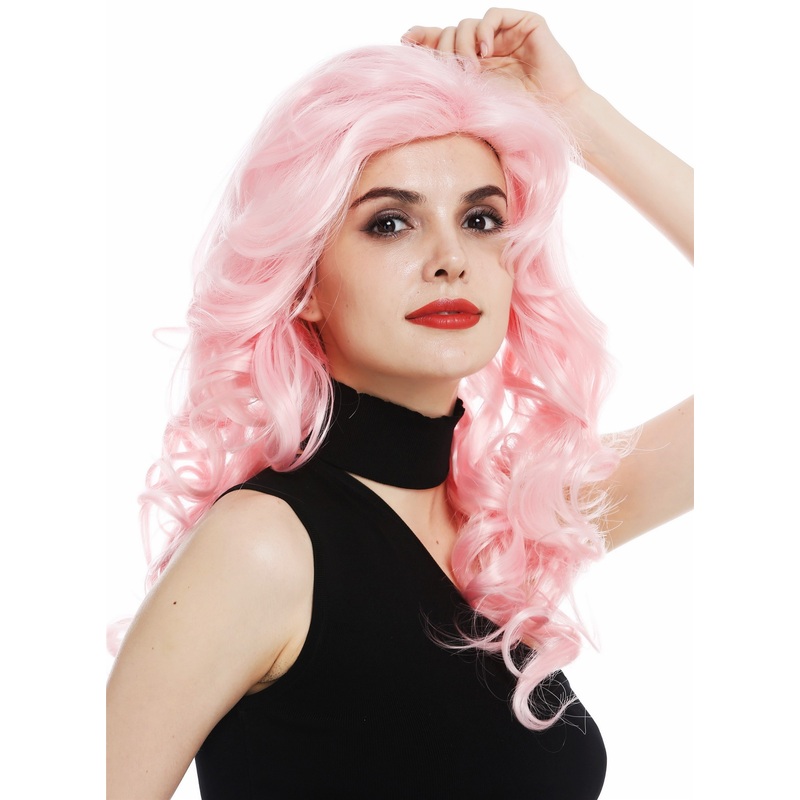 Lady wig long wavy voluminous backcombed 80’s diva drag light pink WL-3010