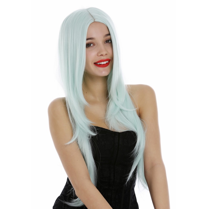 Lady Wig very long parting layered straight sleek light green Mermaid Fairy 3217