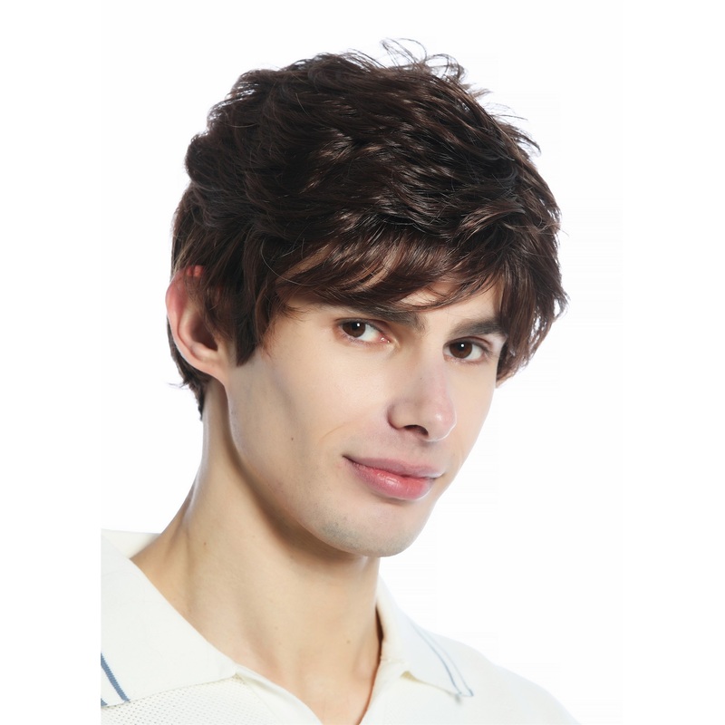 Wig Men Women unisex short parting wavy chestnut brown mix DW94A