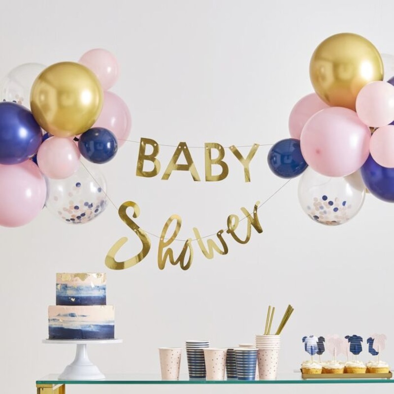 Gold Baby Shower Banner And Balloon Decoration – 32 Pieces