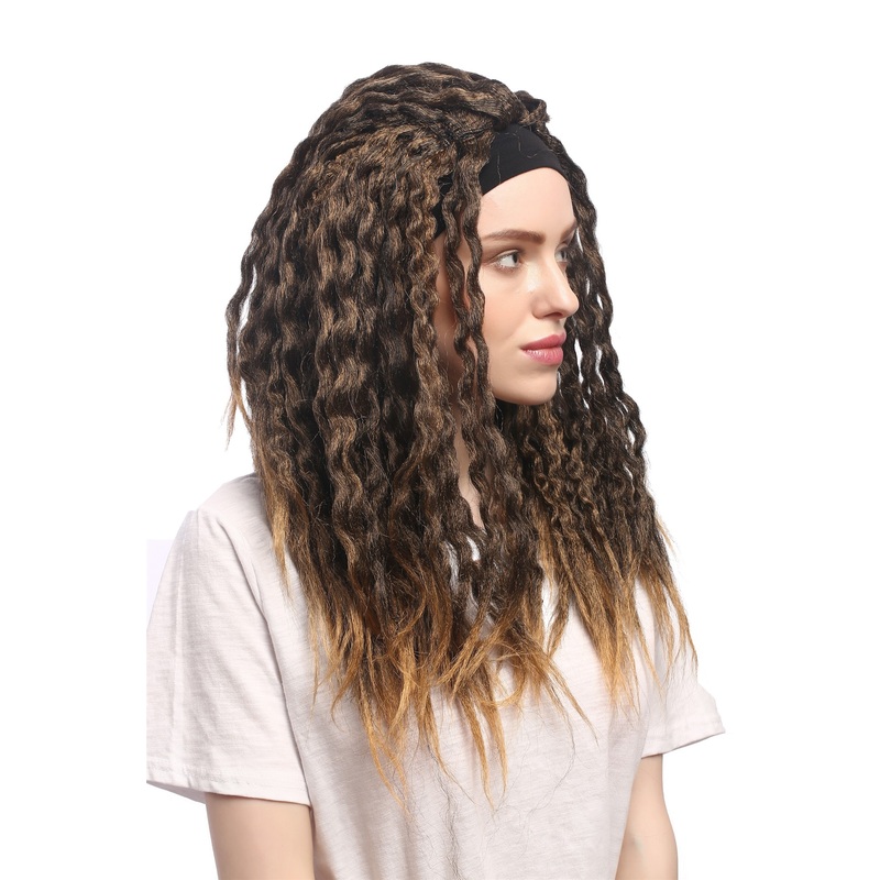 Lady Wig Headband Dreadlock Caribbean Reggae Rasta brown brigher tips long 90837