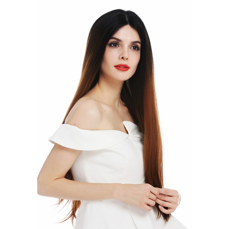 Lady wig lace front monofilament long sleek black copper brown ombre DW2730-MF