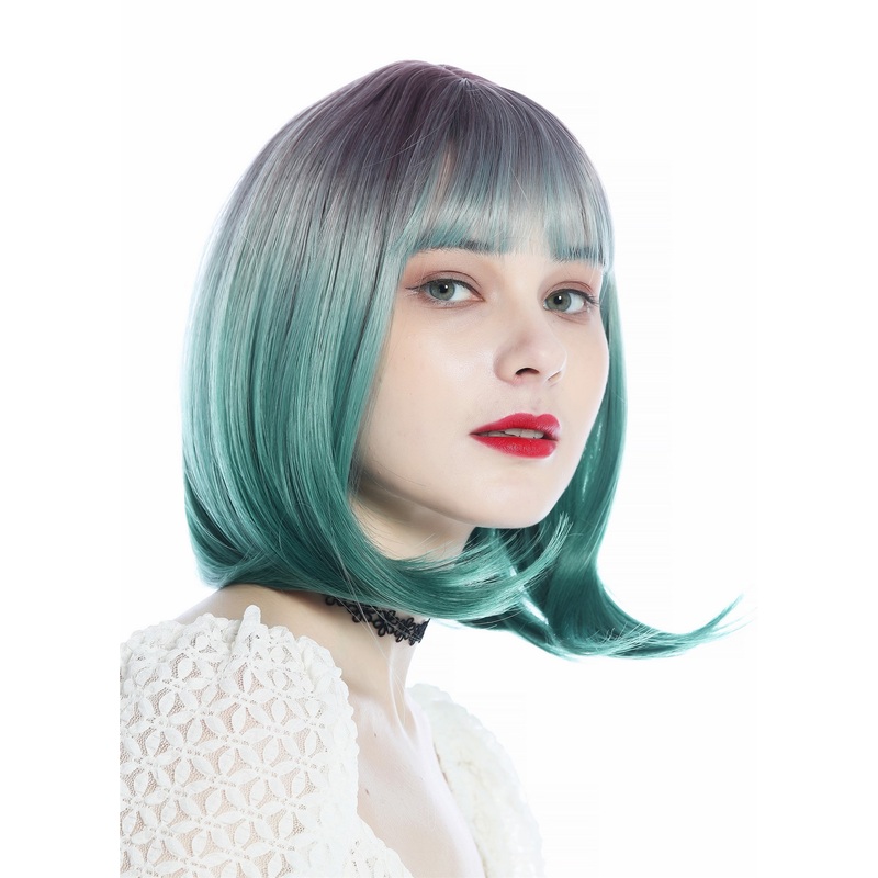 SZL0842-T-007 Ladies’ wig short smooth Longbob Bob bangs violet green