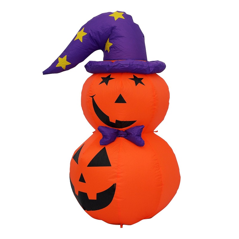 4FT Halloween Pumpkin Double-Layer with Wizard Hat Inflatable LED Yard Decoration