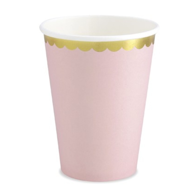 6 Candy Party Paper Cups Pastel Pink 220ml