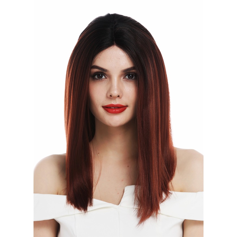 Lady wig lace front mono middle parting long sleek ombre black red RGF-7253-MF