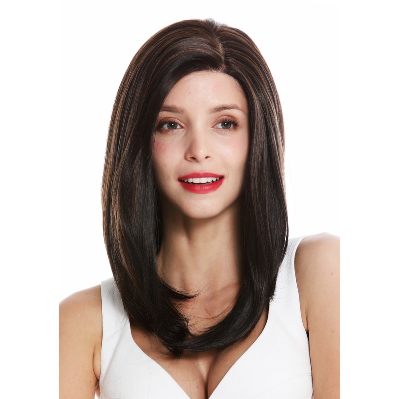 Monofilament lace front lady wig side parting sleek chestnut brown mix VK-19-MF