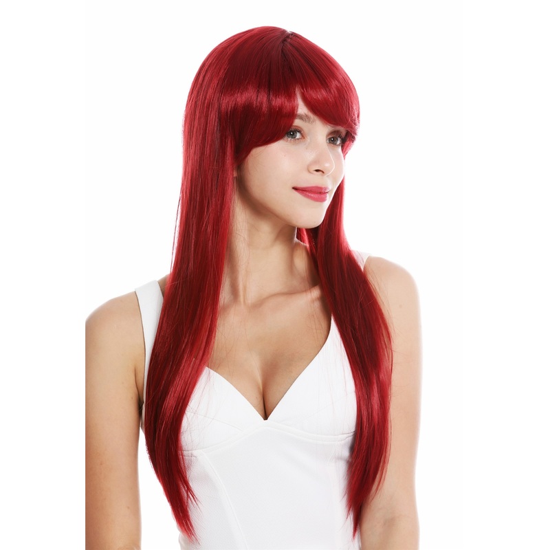 Women’s wig lady cosplay long sleek fringe parted parting red YZF-41062