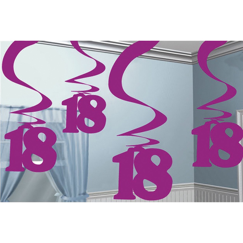 18th Celebration vortex hanging decoration pink 5x61cm