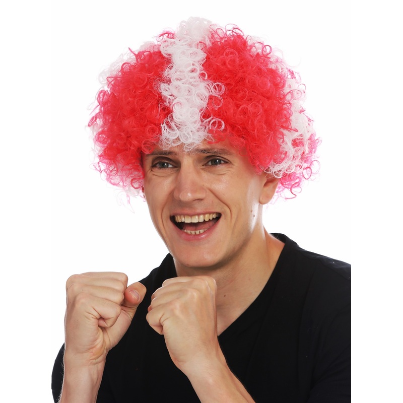 Fan wig afro soccer football world cup white cross on red Switzerland MMAM-15M