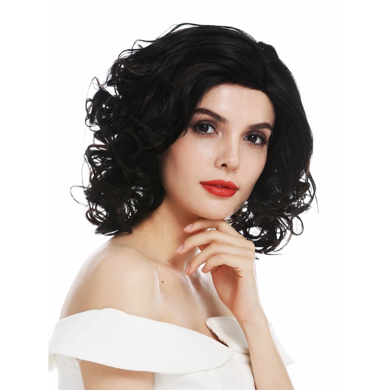 Lady wig lace front mono shoulder length curls parting black copper brown ALI-MF