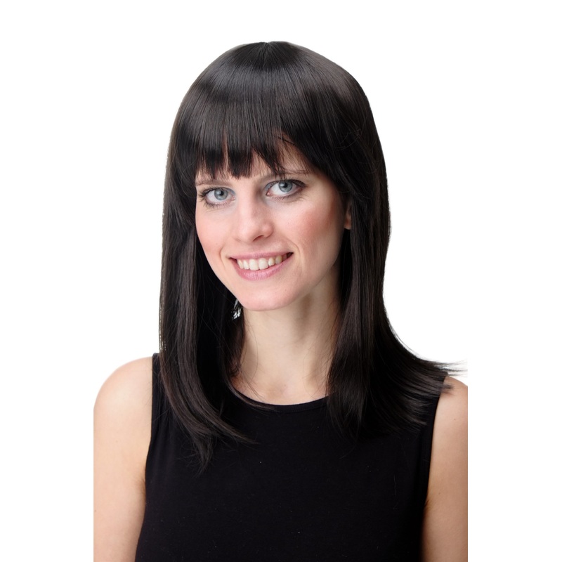 Lady Wig shoulder length Longbob Bob fringe bangs straight dark brown 7122