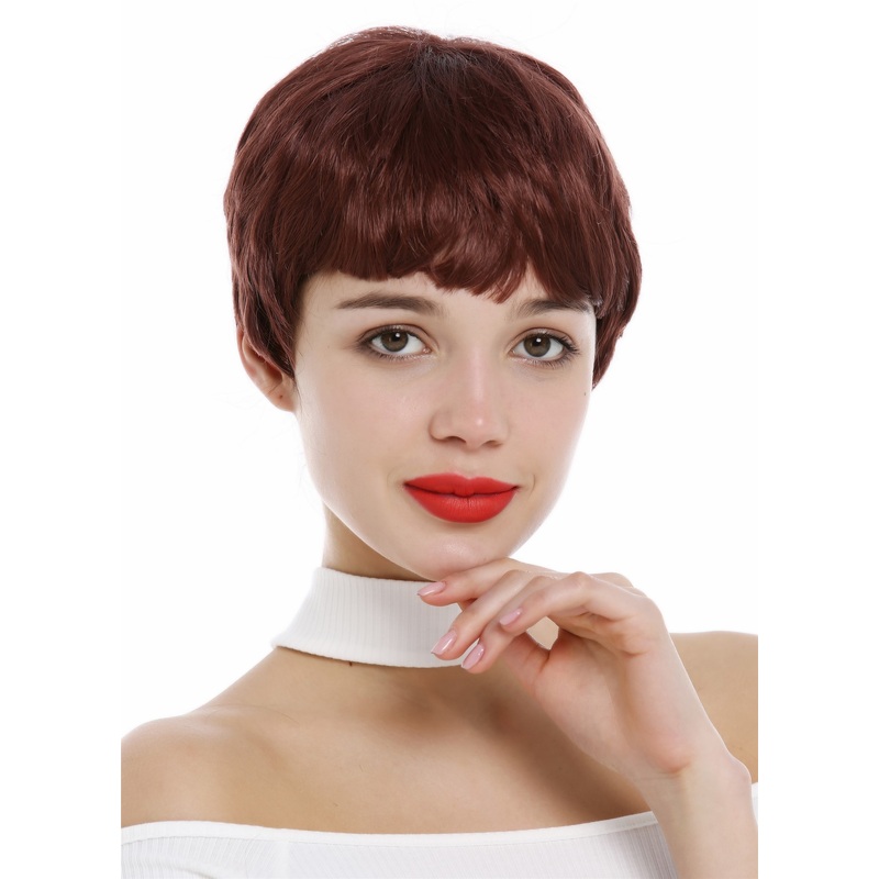 Lady Wig very short Pixie cut 60s retro fringe bangs auburn rust brown SA098