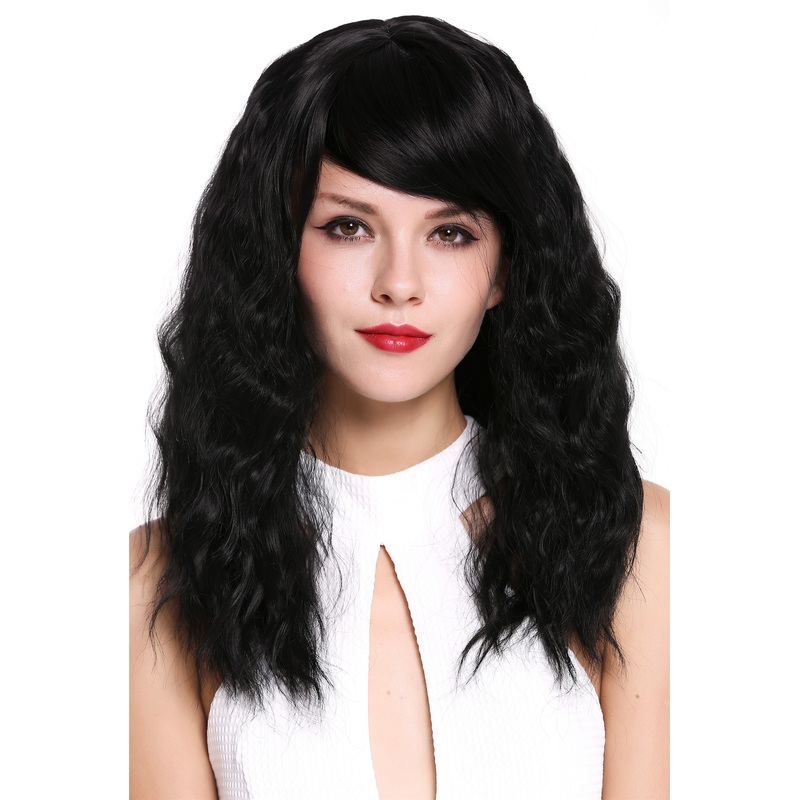 Lady Woman Wig Long Voluminous Dense Curls Curled straight at parting Black 5093