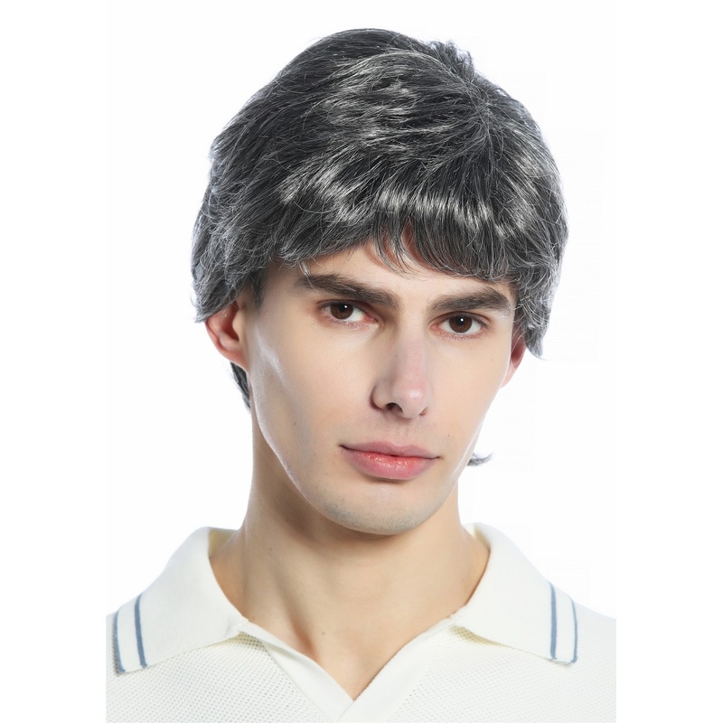 Wig Men Women unisex short slightly waved dense dark grey gray mix DW1335