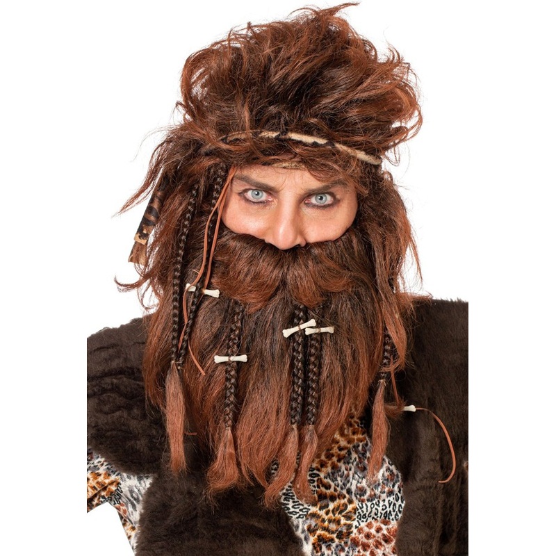 Wild stone age bone men’s wig with beard