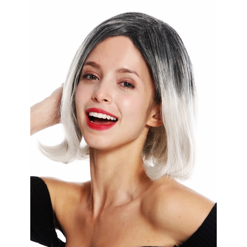 Women’s wig lady sleek short parting ombre black grey gray GFW3131