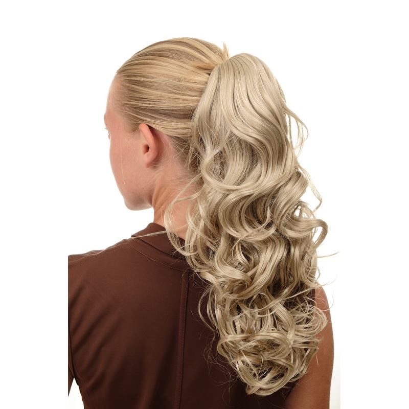 Ponytail Hairpiece Extension Clamp curly voluminous long bright blond SA080