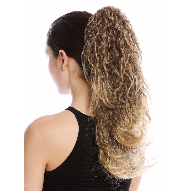 Ponytail Hairpiece very long voluminous curled brown blond highlight tips237-V
