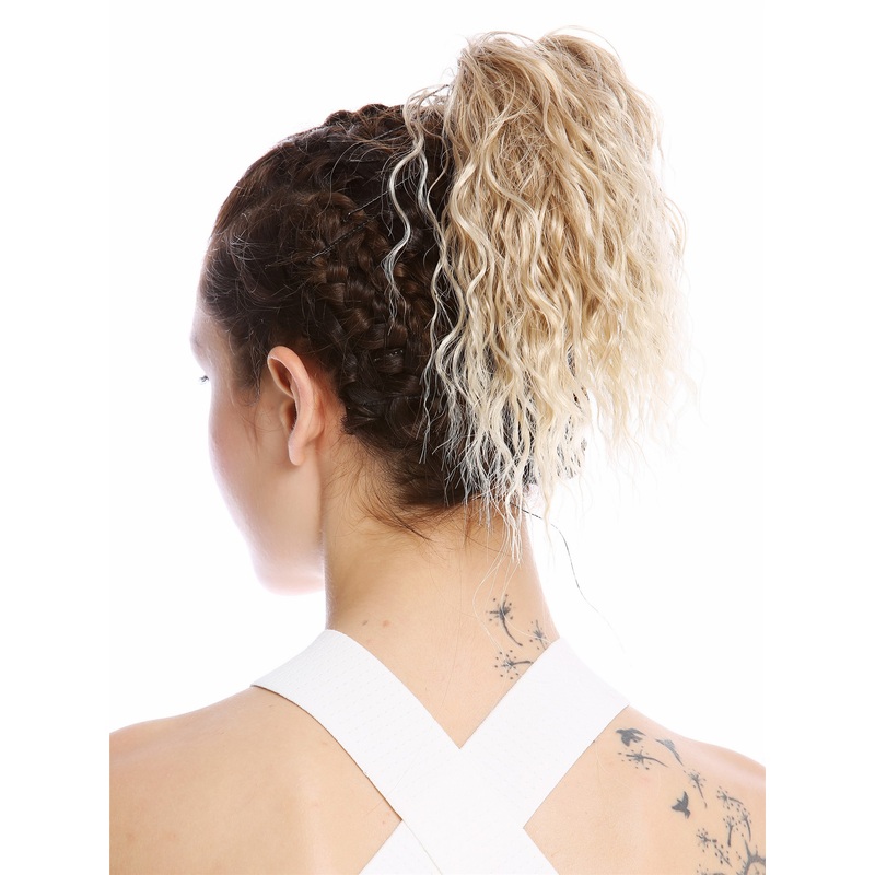 Ponytail short voluminous curled kinks blonde bleach platinum highlights N67A