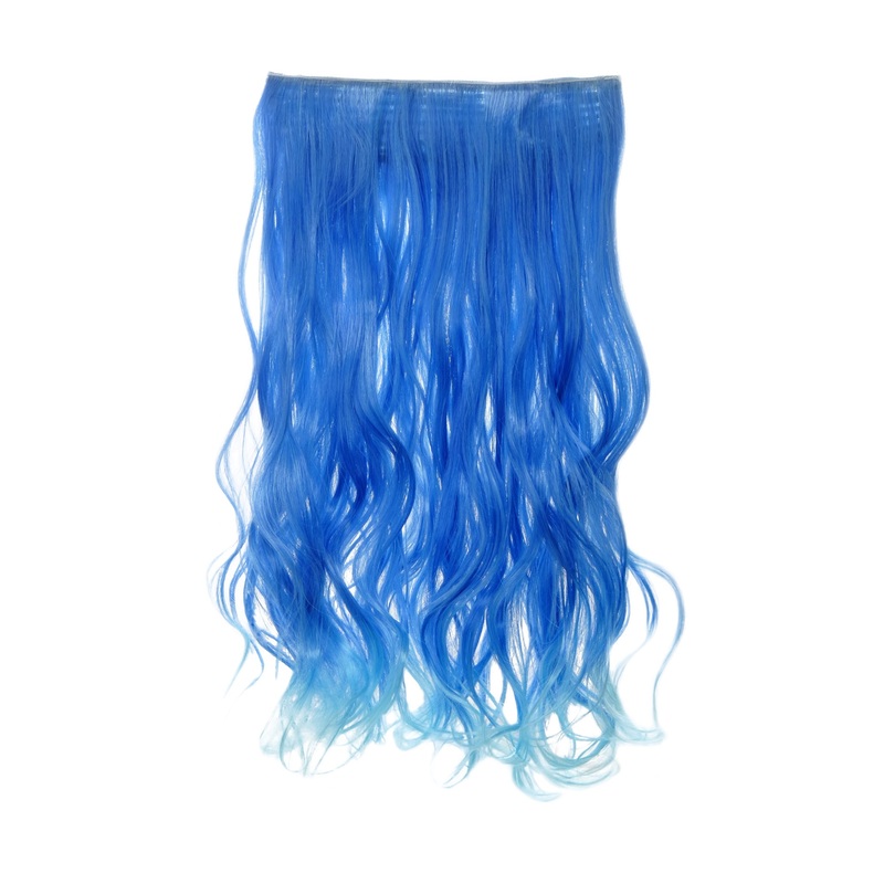 Hairpiece Extension wide 5 clips wavy neon blue-light blue mix YZF-3180-TF2517TTF2513B