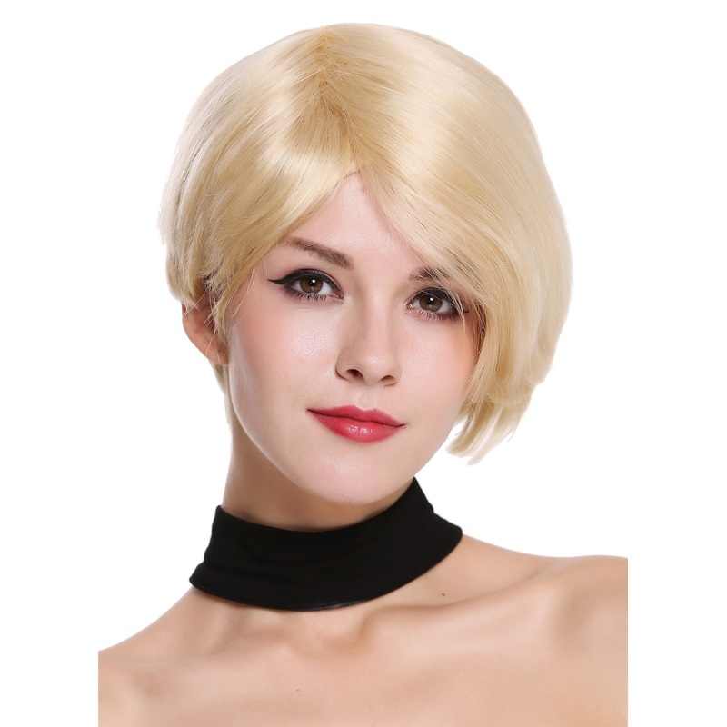 Lady wig human hair short parting sleek voluminous platinum blonde RGH-5334-HH