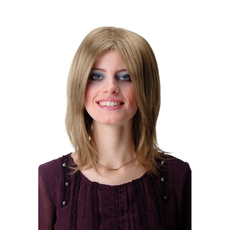 Men’s Wig Man cool long hair parting Indie Rock Star light brown GFW892