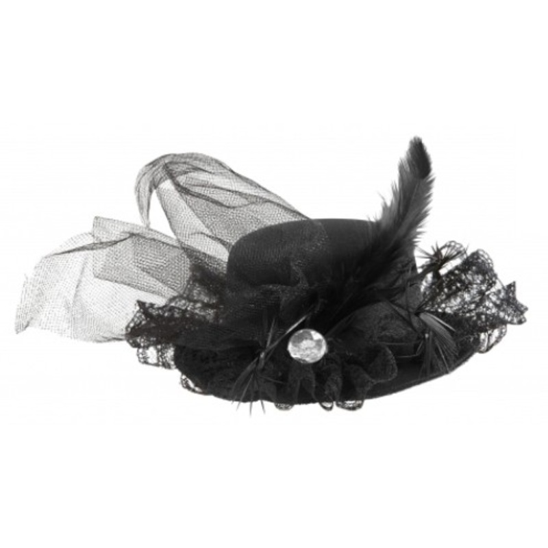 Miniature cylinder with diamond, feather and tulle