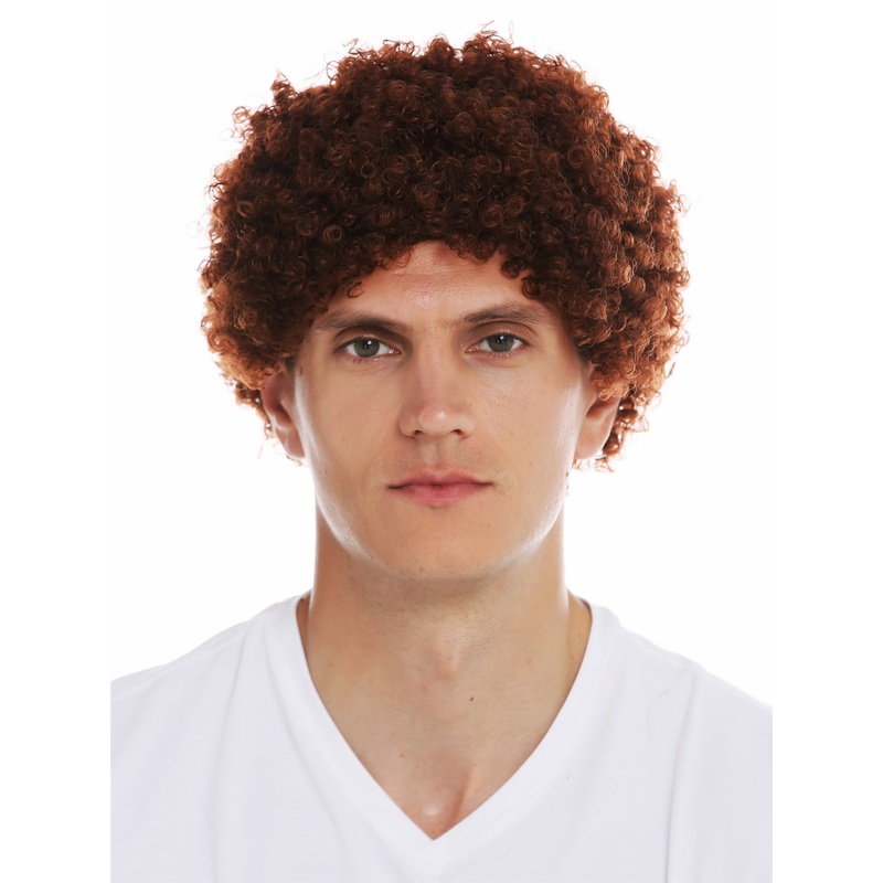 Wig carnival men women short afro frizzy curly brown reddish brown MMAM-9M