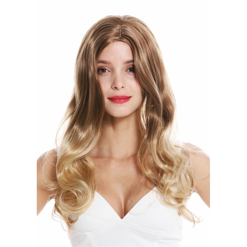 Women’s wig lady long wavy waved middle parting brown blonde mix GFW3315A