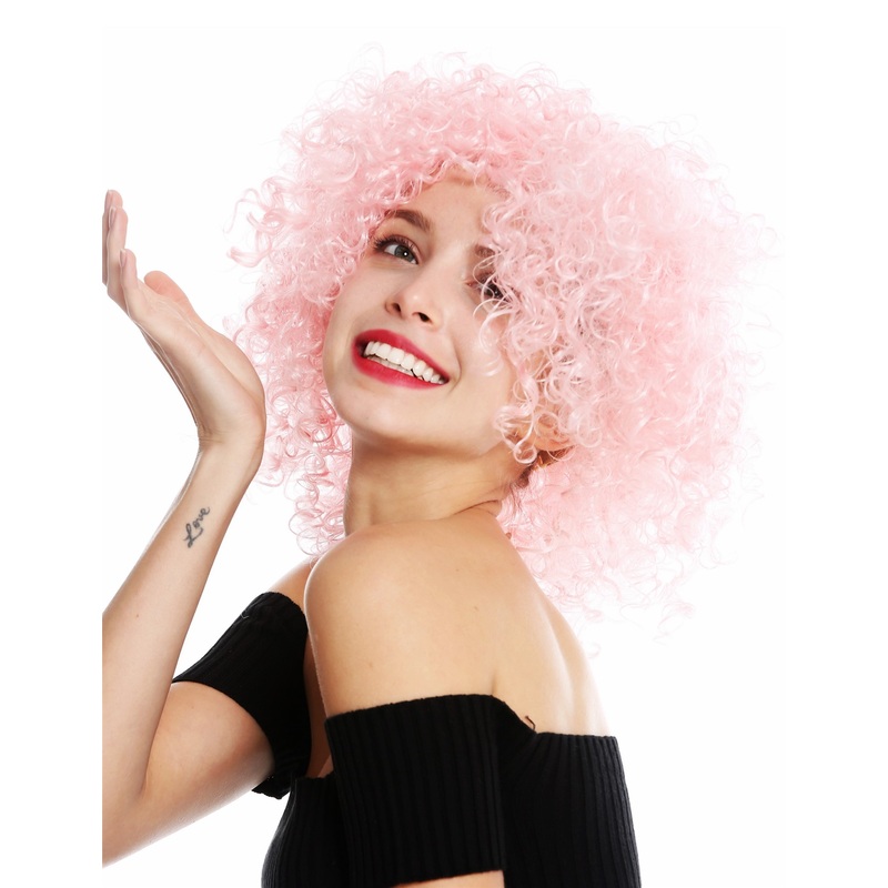 Women’s wig short voluminous frizzy curly curls curled light pink VK-11