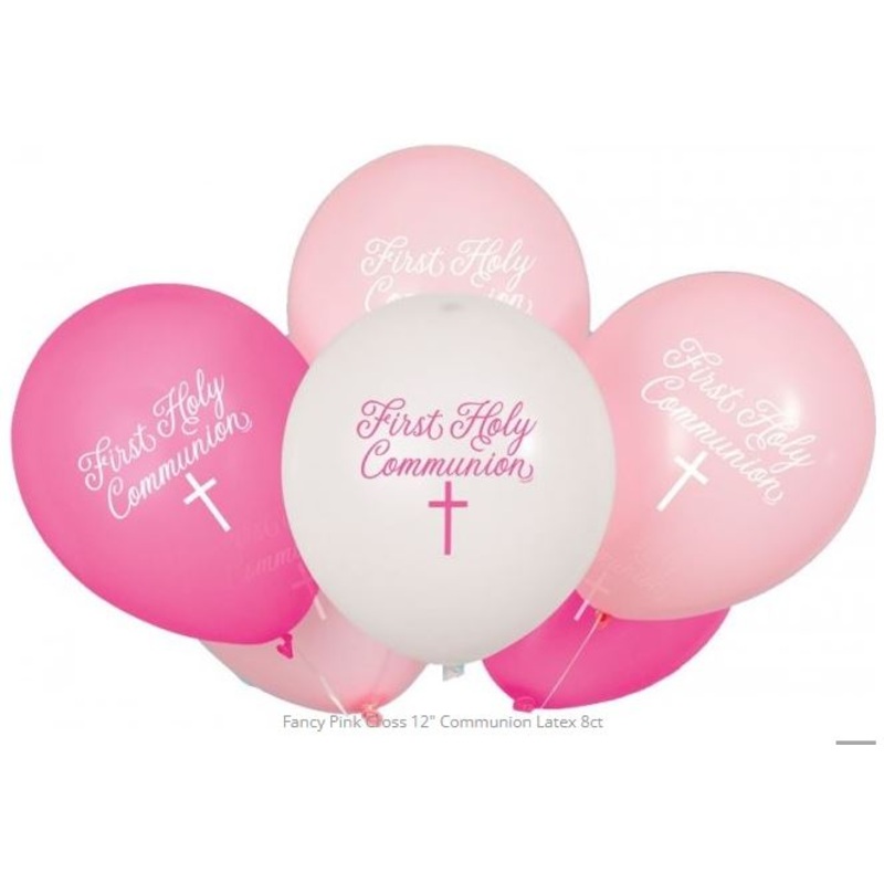 12” Pink First Holy Communion Latex Balloons – 8 Pack